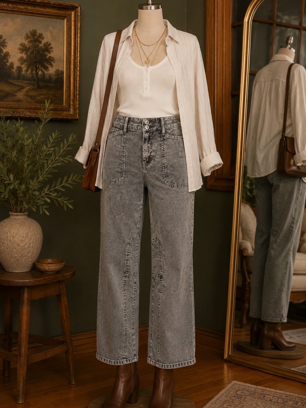 Pilcro Anthropologie Blue Wash Corduroy Utility Pants 28W Gray Wide Straight Leg